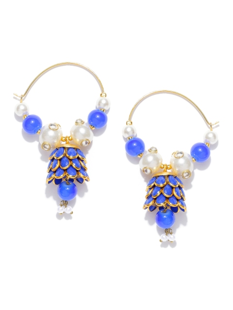 

Priyaasi Blue & White Gold-Plated Beaded Handcrafted Classic Hoop Earrings