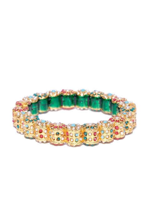 

Priyaasi Green & Red Gold-Plated Stone-Studded Handcrafted Cuff Bracelet