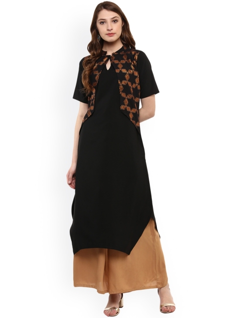 

ZIYAA Women Black Solid Straight Kurta