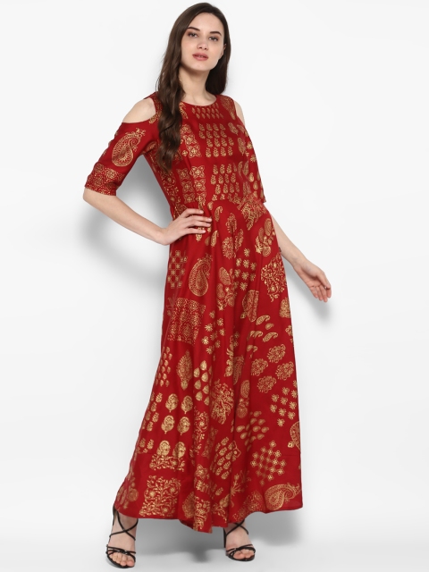 

Juniper Women Maroon Printed Fit and Flare Dress