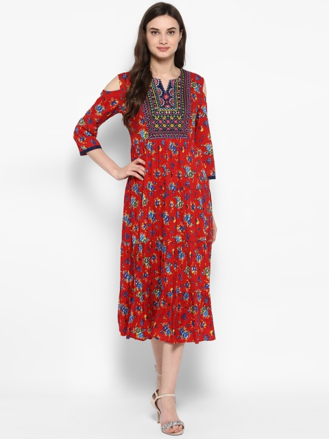 

Juniper Women Red Printed Fit and Flare Dress