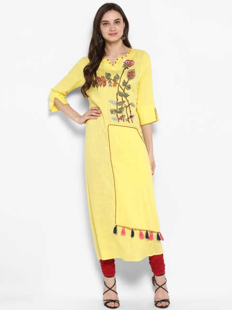

Juniper Women Yellow & Red Embroidered A-Line Kurta