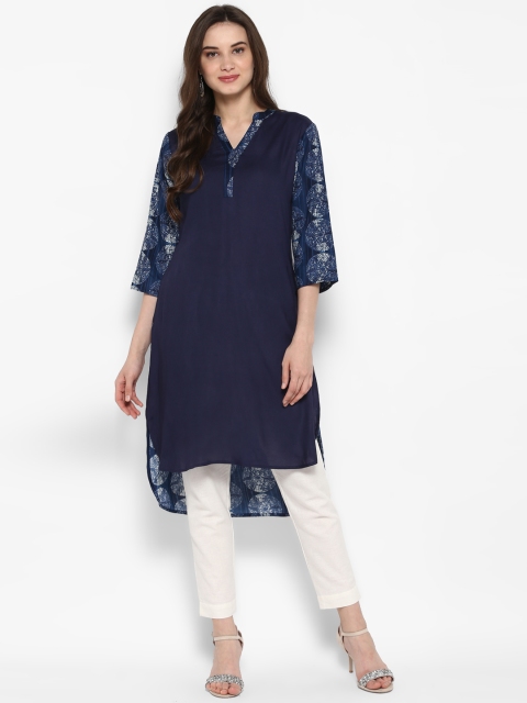 

Juniper Women Navy Blue & White Printed A-Line Kurta