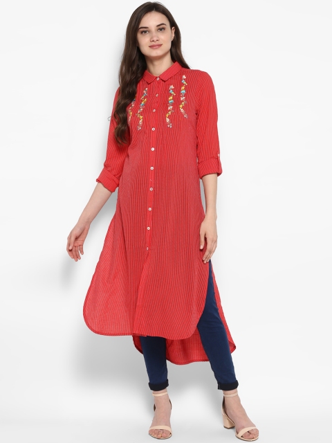 

Juniper Women Red Embroidered Straight Kurta