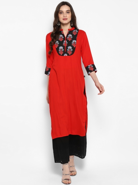 

Juniper Women Red & Black Printed Straight Kurta