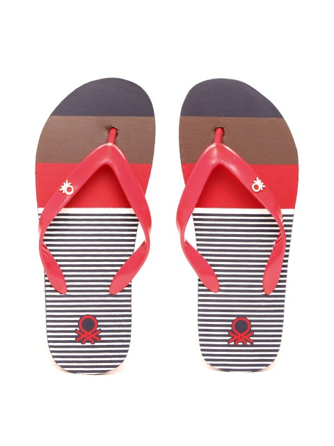 

United Colors of Benetton Men Red & Navy Blue Striped Thong Flip-Flops