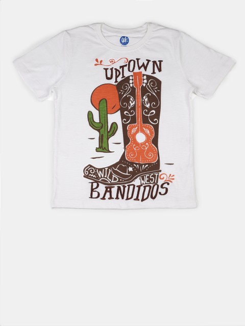 

YK Boys White Printed Round Neck T-shirt