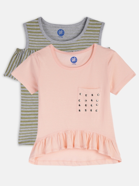 

YK Girls Pack of 2 Round Neck T-shirts, Peach