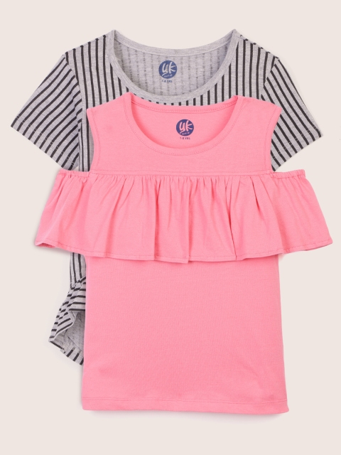 

YK Girls Pack of 2 Pure Cotton Tops, Pink