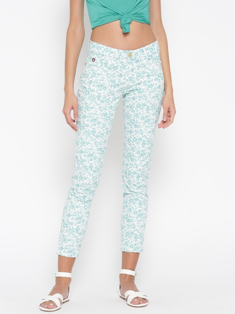 

U.S. Polo Assn. Women White & Blue Printed Skinny Fit Trousers