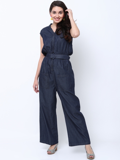 

Tokyo Talkies Navy Blue Solid Basic Jumpsuit