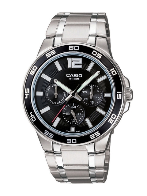 

Casio Enticer Men Silver Multi-Dial Analogue Watch MTP-1300D-1AVDF-A483, Black