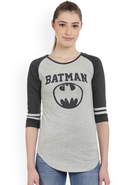 

Free Authority Women Grey Melange Batman Printed Round Neck T-Shirt