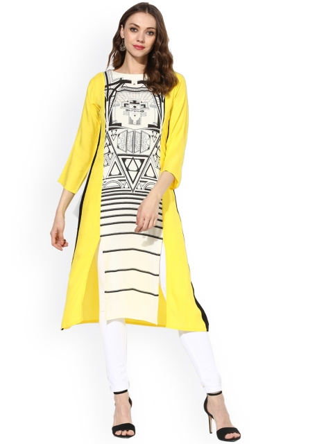 

Sangria Women Yellow Printed A-Line Kurta