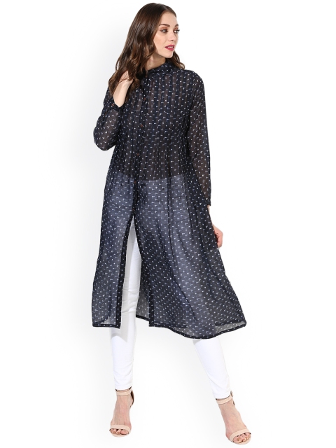 

Sangria Women Navy Blue Printed Straight Kurta