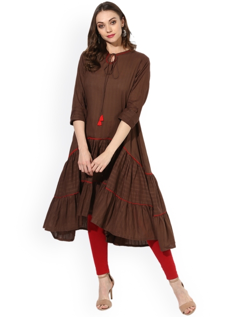 

Sangria Women Brown Woven Design Tiered Anarkali Kurta
