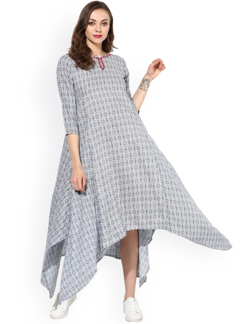 

Sangria Women Blue & White Printed A-Line Dress