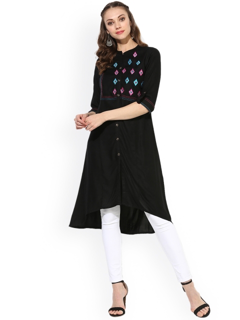 

Sangria Women Black Embroidered A-Line Kurta