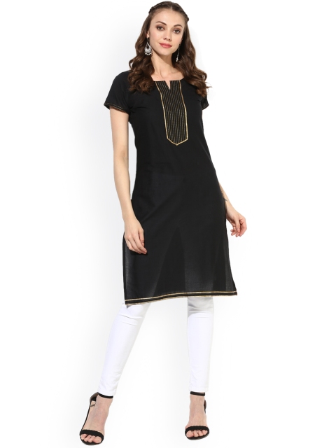 

Sangria Women Black Solid Straight Kurta