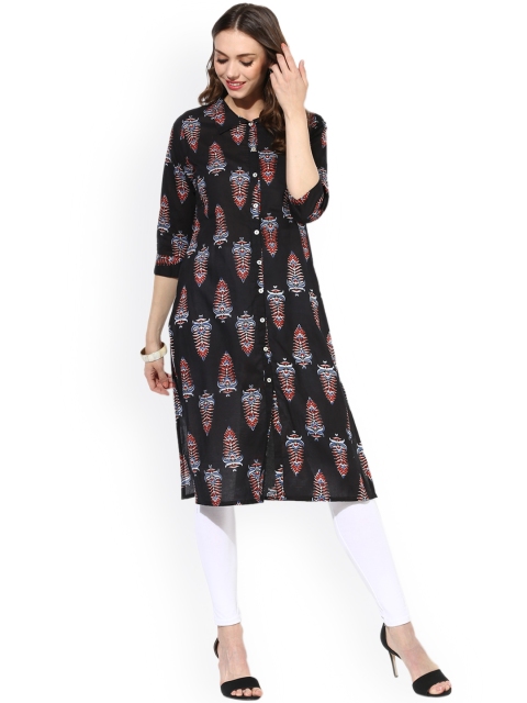 

Sangria Women Black Printed Straight Kurta