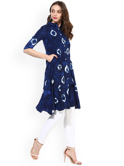 

Sangria Women Navy Blue Printed A-Line Kurta