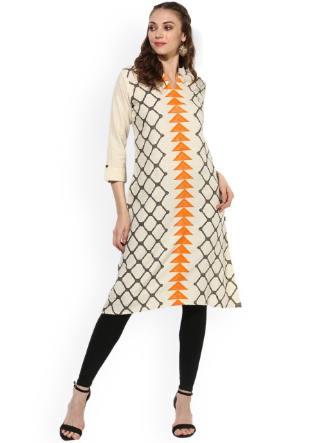 

Sangria Women Cream-Coloured Printed Straight Kurta