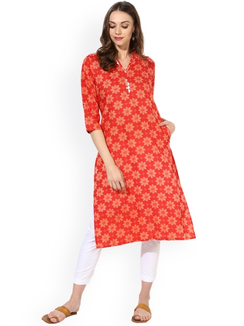 

Sangria Women Red Printed Straight Kurta