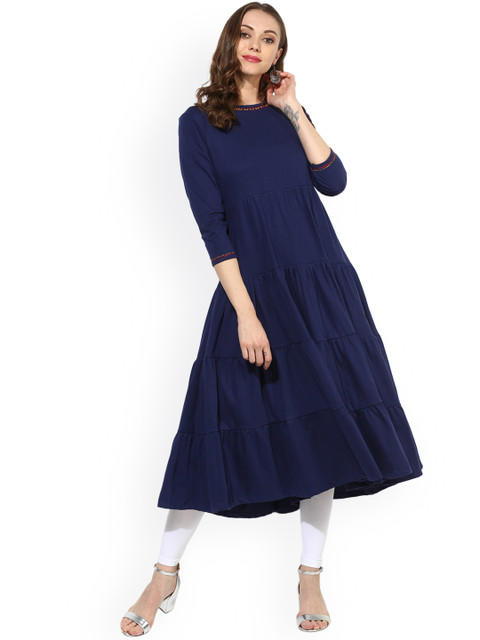 

Sangria Women Navy Blue Solid Tiered Anarkali Kurta