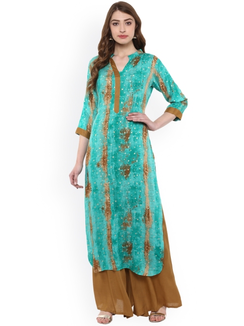 

ZIYAA Women Green Printed Straight Kurta