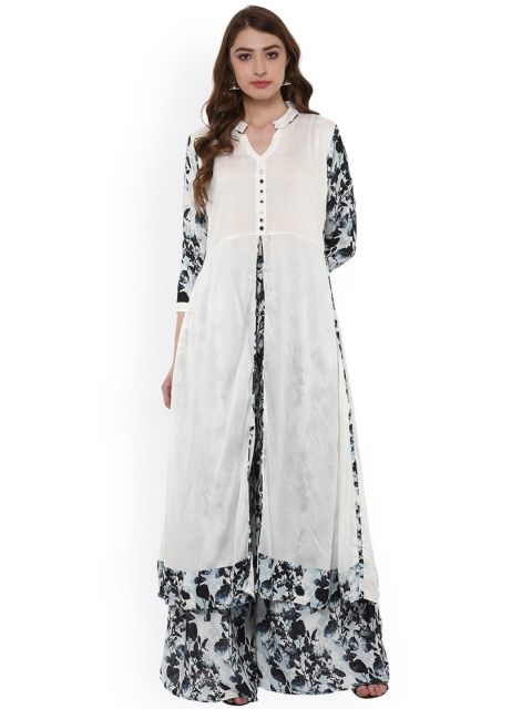 

ZIYAA Women White Solid A-Line Layered Kurta