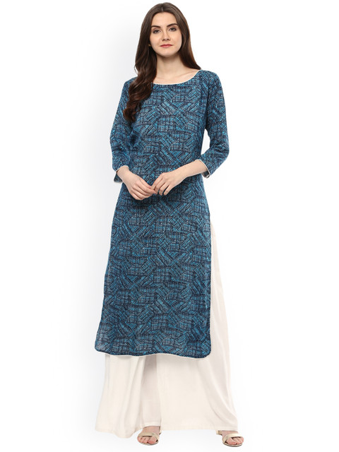 

ZIYAA Women Blue Printed Straight Kurta