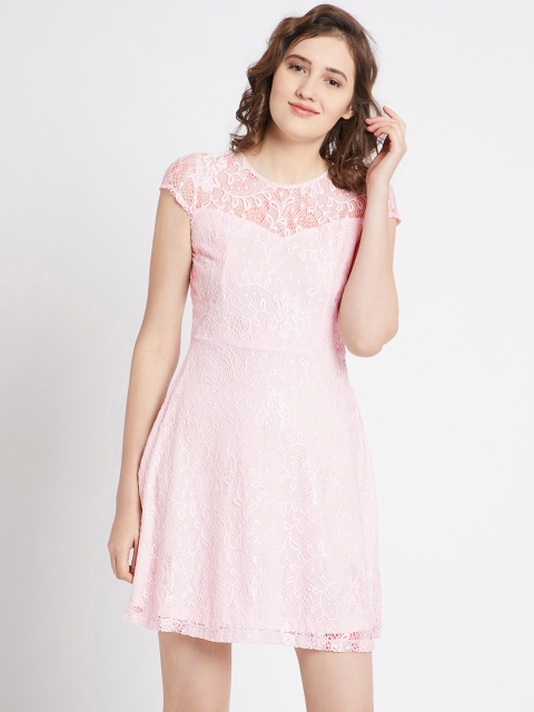 

COVER STORY Women Pink Self-Design Fit and Flare Dress