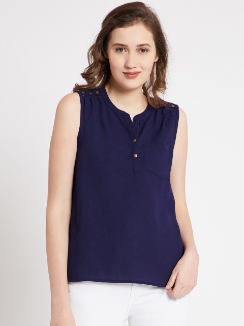 

COVER STORY Women Navy Blue Solid Top