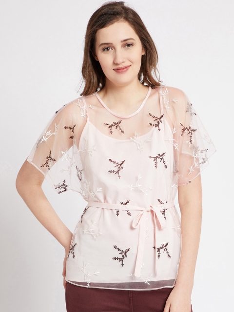 

COVER STORY Women Pink Self Design Top
