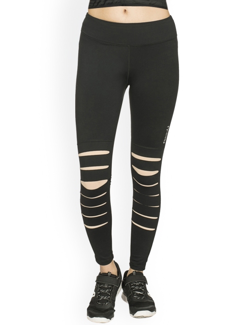 

Fitkin Women Black Solid Laser Cut Tights
