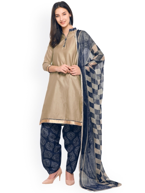 

Satrani Brown & Navy Blue Cotton Blend Unstitched Dress Material