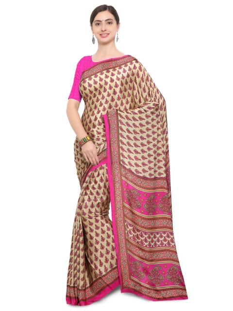 

Saree mall Beige & Pink Poly Crepe Printed Saree