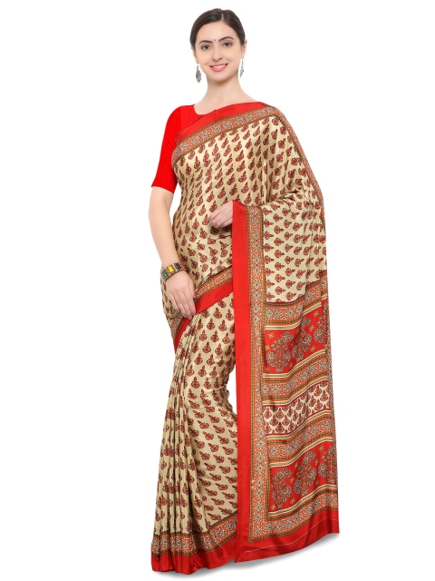 

Saree mall Beige & Red Poly Crepe Printed Saree