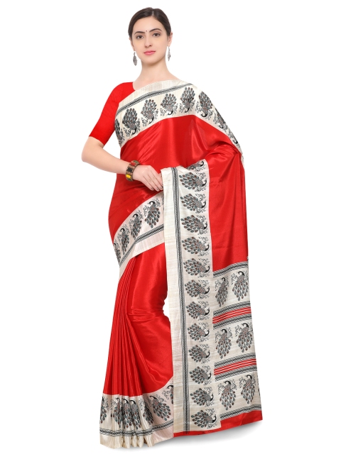 

Saree mall Red Printed Poly Crepe Saree