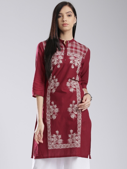 

W Women Maroon Printed Kurta