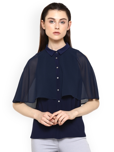 

Kazo Women Navy Blue Classic Regular Fit Solid Casual Shirt Style Top