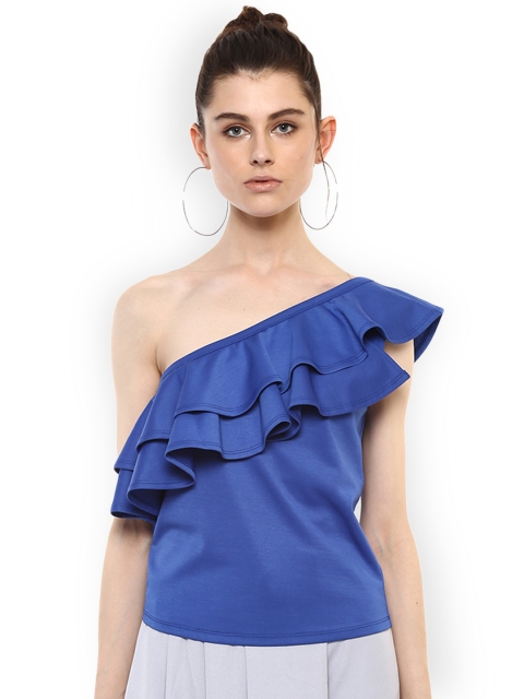 

Kazo Women Blue Solid One Shoulder Top