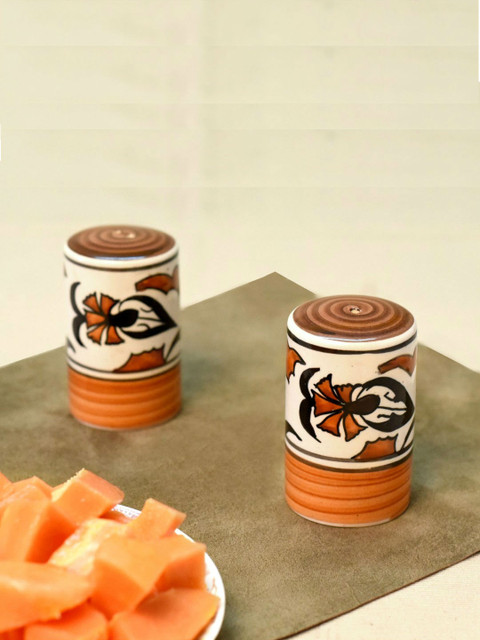 

Unravel India Cream-Coloured & Brown Set Of 2 Printed Ceramic Salt & Pepper Shaker