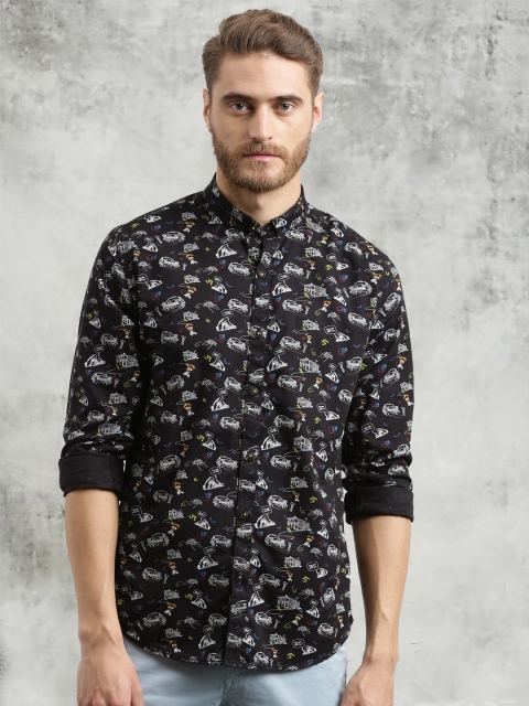 

Breakbounce Men Black Slim Fit Printed Casual Shirt