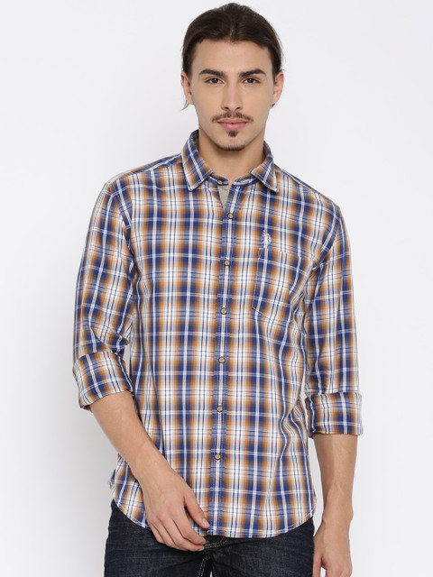 

U.S. Polo Assn. Denim Co. Men Blue & Brown Checked Casual Shirt