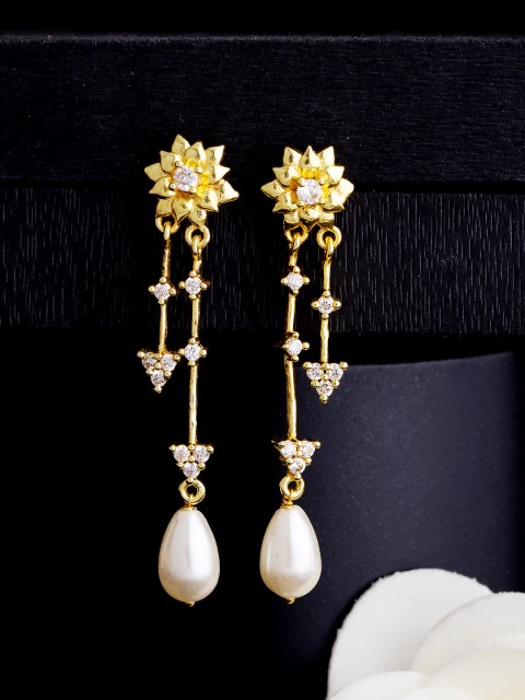 

Voylla Gold-Toned Floral Drop Earrings