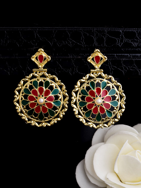 

Voylla Gold-Toned Circular Drop Earrings