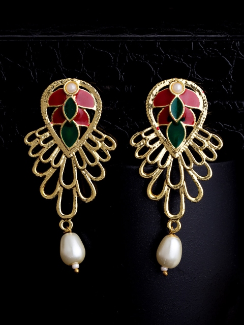 

Voylla Gold-Toned Leaf Shaped Drop Earrings