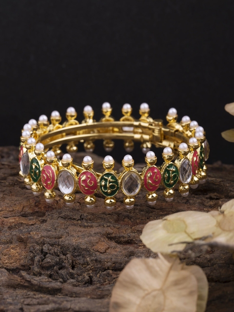

Voylla Gold-Toned Brass Gold-Plated Hand Painted Cuff Bracelet