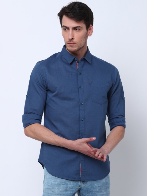 

LOCOMOTIVE Men Blue Slim Fit Solid Casual Shirt